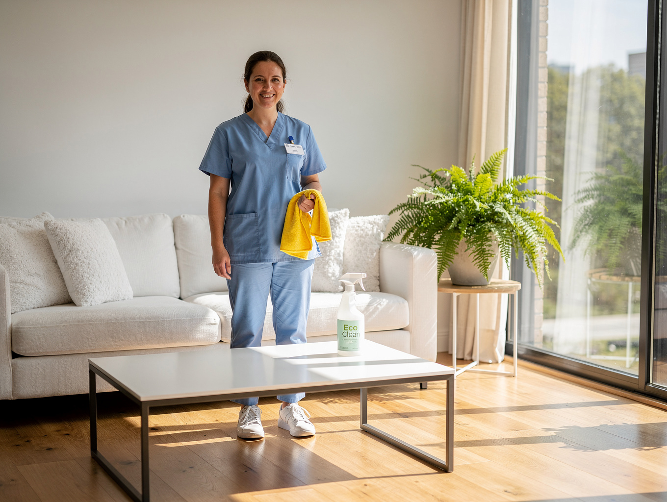 Bright, spotless living room interior cleaned by Pristine